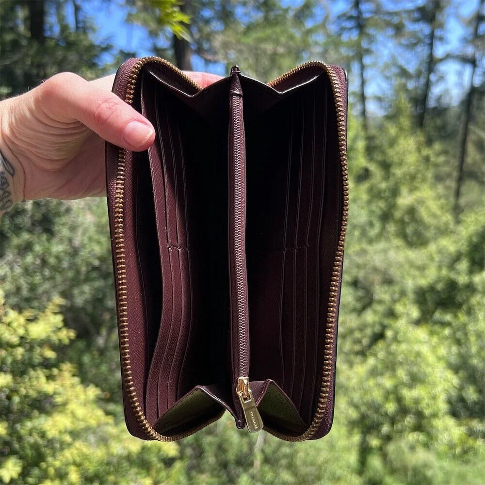 COACH Long Zip-Around Wallet Brown Pebble Leather Gold Hardware AUTHENTIC